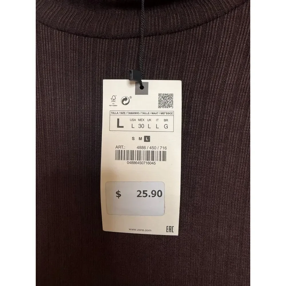 Zara NWT Brown Sweater‎ Ribbed High Neck Winter Ready Comfy Fit L